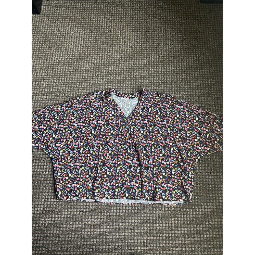 Emily Wonder Floral V-Neck Blouse Black Multi‎ Color Rayon Dolman Sleeve SM